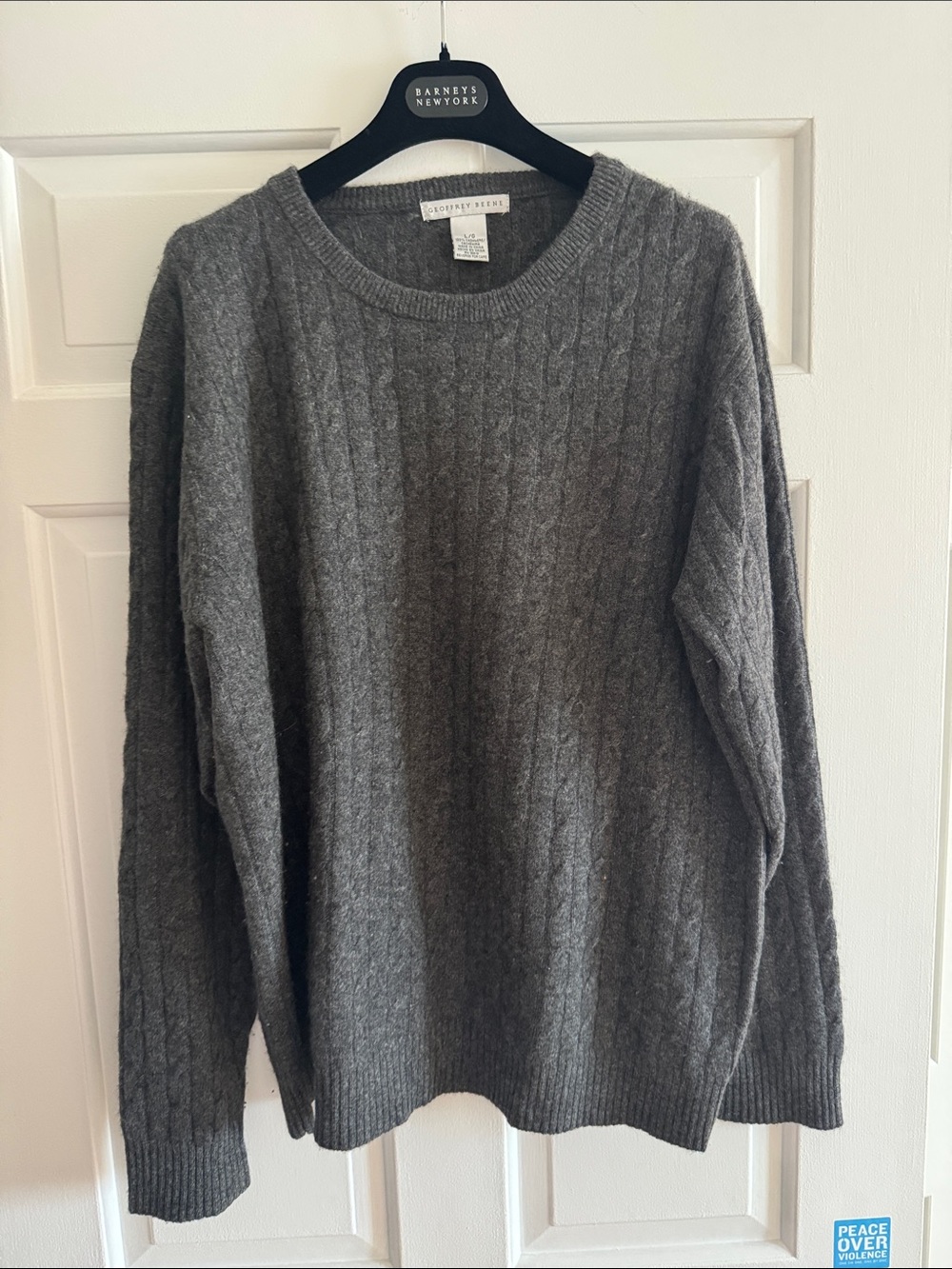 100 PERCENT CASHMERE MENS Cable Knit Crewneck Sweater - Gray